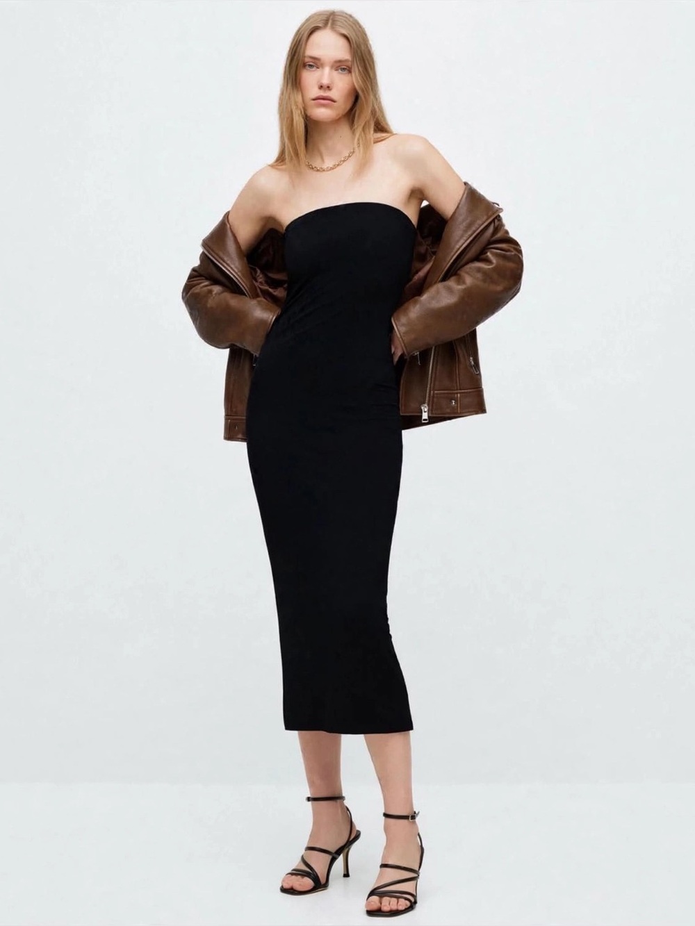 All Saints Charlie Black Midi Slip Dress stretch sleeveless removable straps 10